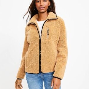 LOFT Camel Teddy Jacket with Black Trim